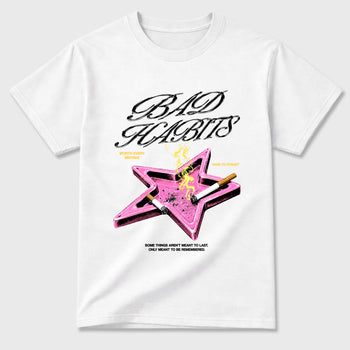 Bad Habits Graphic T-Shirt sneaker match tee designed for the Air Jordan 4 Comic, featuring coordinated color options for a perfect streetwear match. White 2 shirt.