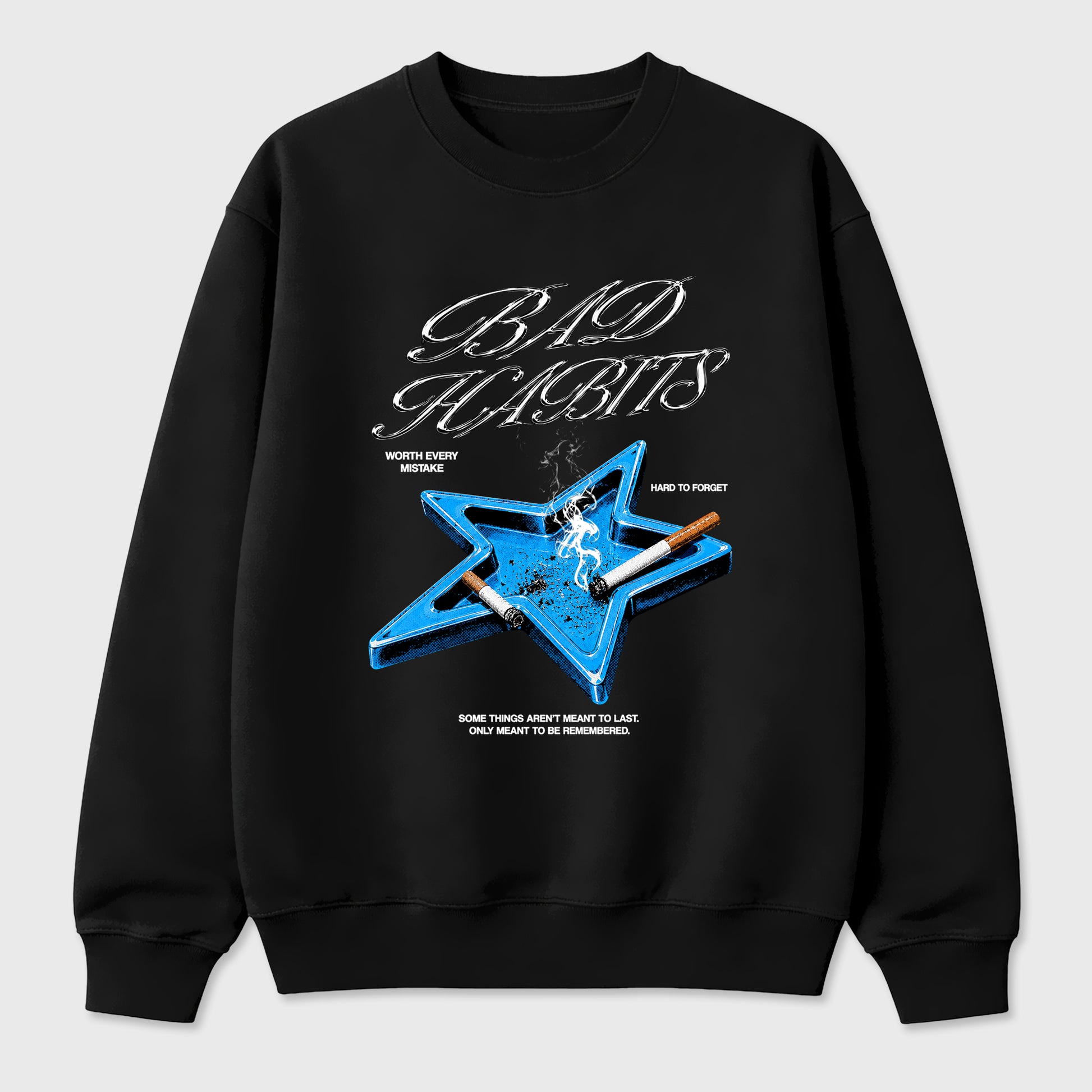 Bad Habits Graphic T-Shirt sneaker match tee designed for the Air Jordan 5 Black University Blue, featuring coordinated color options for a perfect streetwear match. Black 2 shirt.