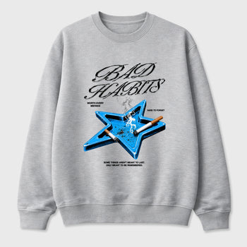 Bad Habits Graphic T-Shirt sneaker match tee designed for the Air Jordan 5 Black University Blue, featuring coordinated color options for a perfect streetwear match. Heather Grey 2 shirt.