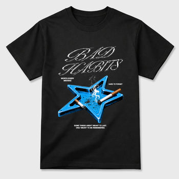 Bad Habits Graphic T-Shirt sneaker match tee designed for the Air Jordan 5 Black University Blue, featuring coordinated color options for a perfect streetwear match. Black 2 shirt.
