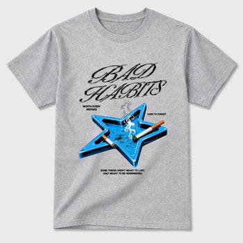 Bad Habits Graphic T-Shirt sneaker match tee designed for the Air Jordan 5 Black University Blue, featuring coordinated color options for a perfect streetwear match. Heather Grey 2 shirt.