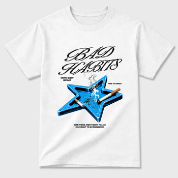 Bad Habits Graphic T-Shirt sneaker match tee designed for the Air Jordan 5 Black University Blue, featuring coordinated color options for a perfect streetwear match. White 2 shirt.