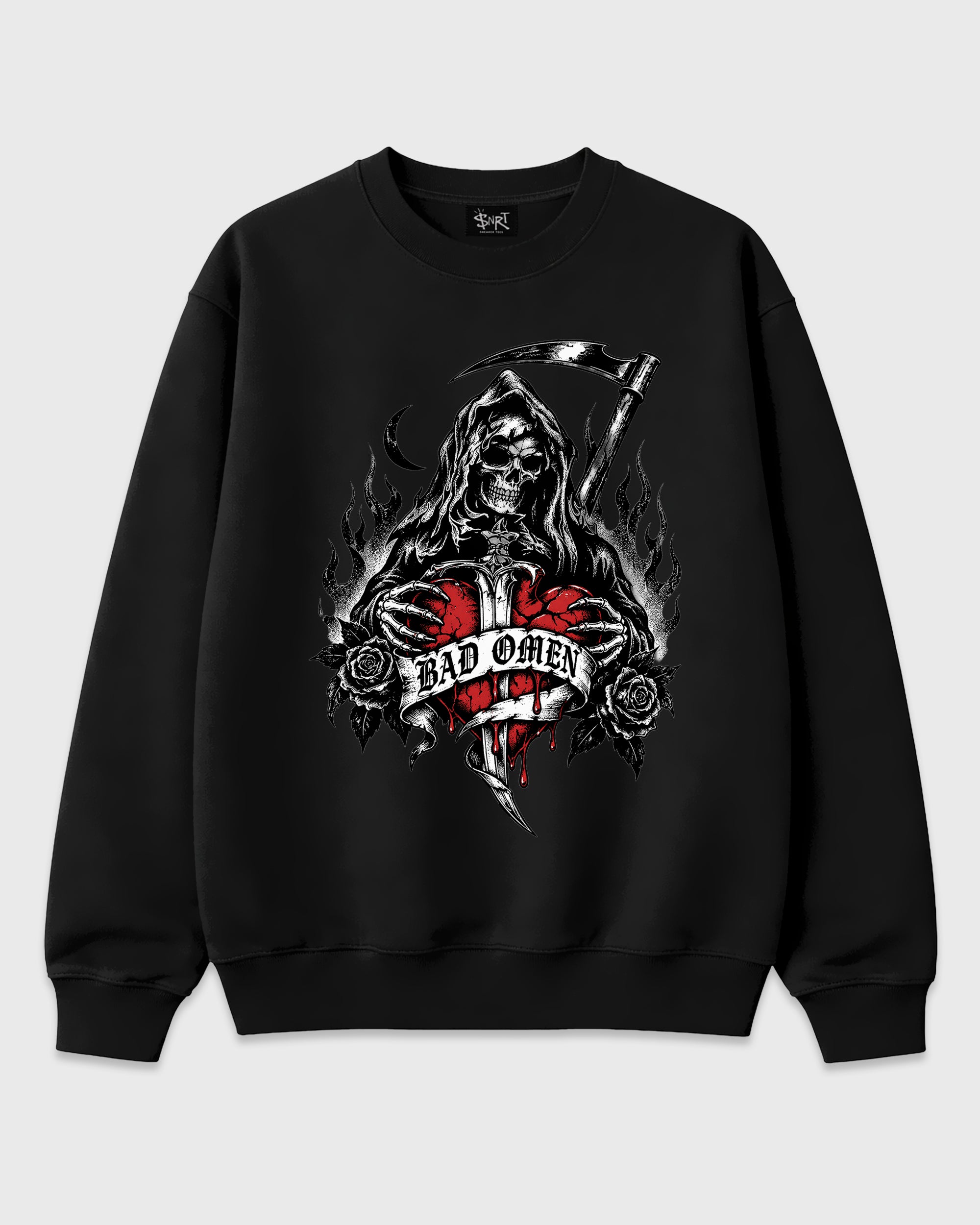 Bad Omen Graphic T-Shirt featuring original streetwear artwork designed to match the Halloween. Black 1 Graphic Tee.