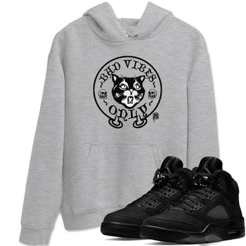 5s Black Cat shirts to match jordans Bad Vibes Only sneaker match tees Air Jordan 5 Black Cat SNRT Sneaker Release Tees unisex cotton Heather Grey 1 crew neck shirts