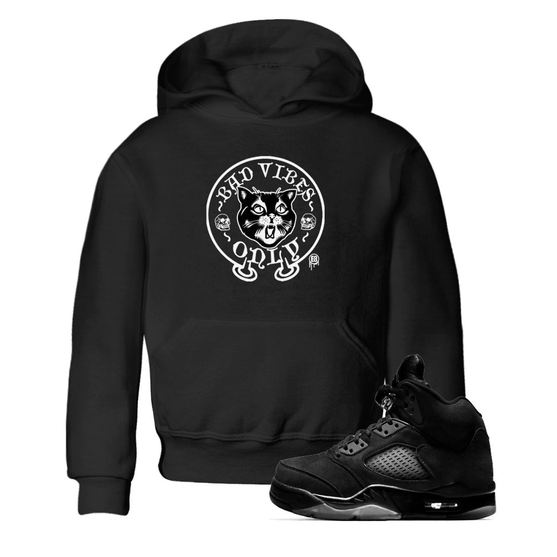 5s Black Cat shirts to match jordans Bad Vibes Only sneaker match tees Air Jordan 5 Black Cat SNRT Sneaker Release Tees Youth Baby Black 1 crew neck shirts