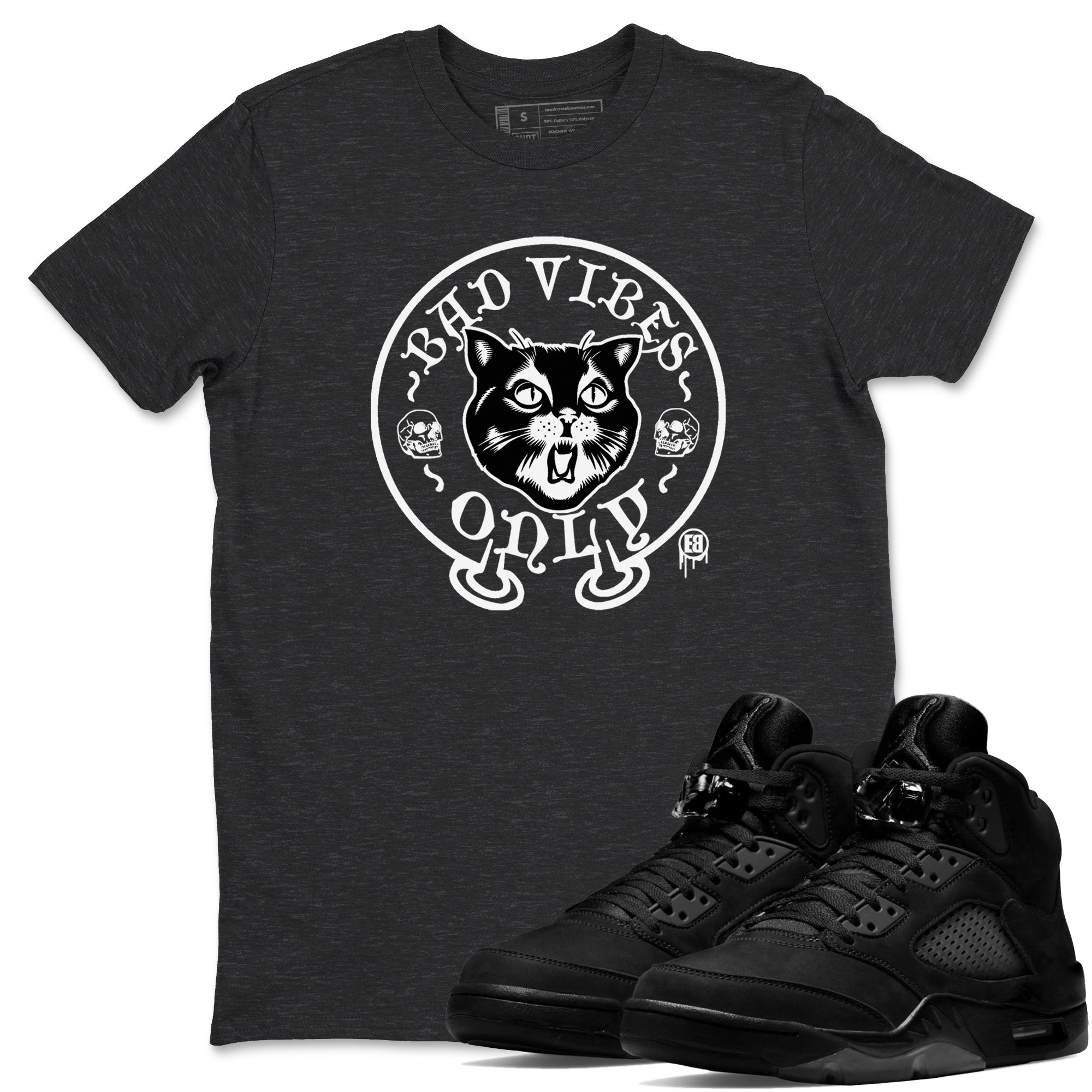 5s Black Cat shirts to match jordans Bad Vibes Only sneaker match tees Air Jordan 5 Black Cat SNRT Sneaker Release Tees unisex cotton Charcoal Heather 1 crew neck shirts