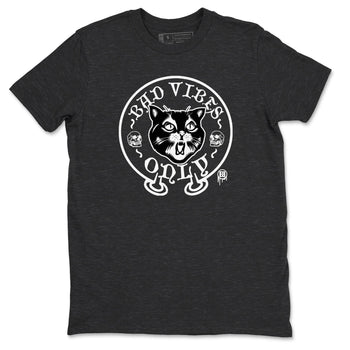 5s Black Cat shirts to match jordans Bad Vibes Only sneaker match tees Air Jordan 5 Black Cat SNRT Sneaker Release Tees unisex cotton Charcoal Heather 2 crew neck shirts