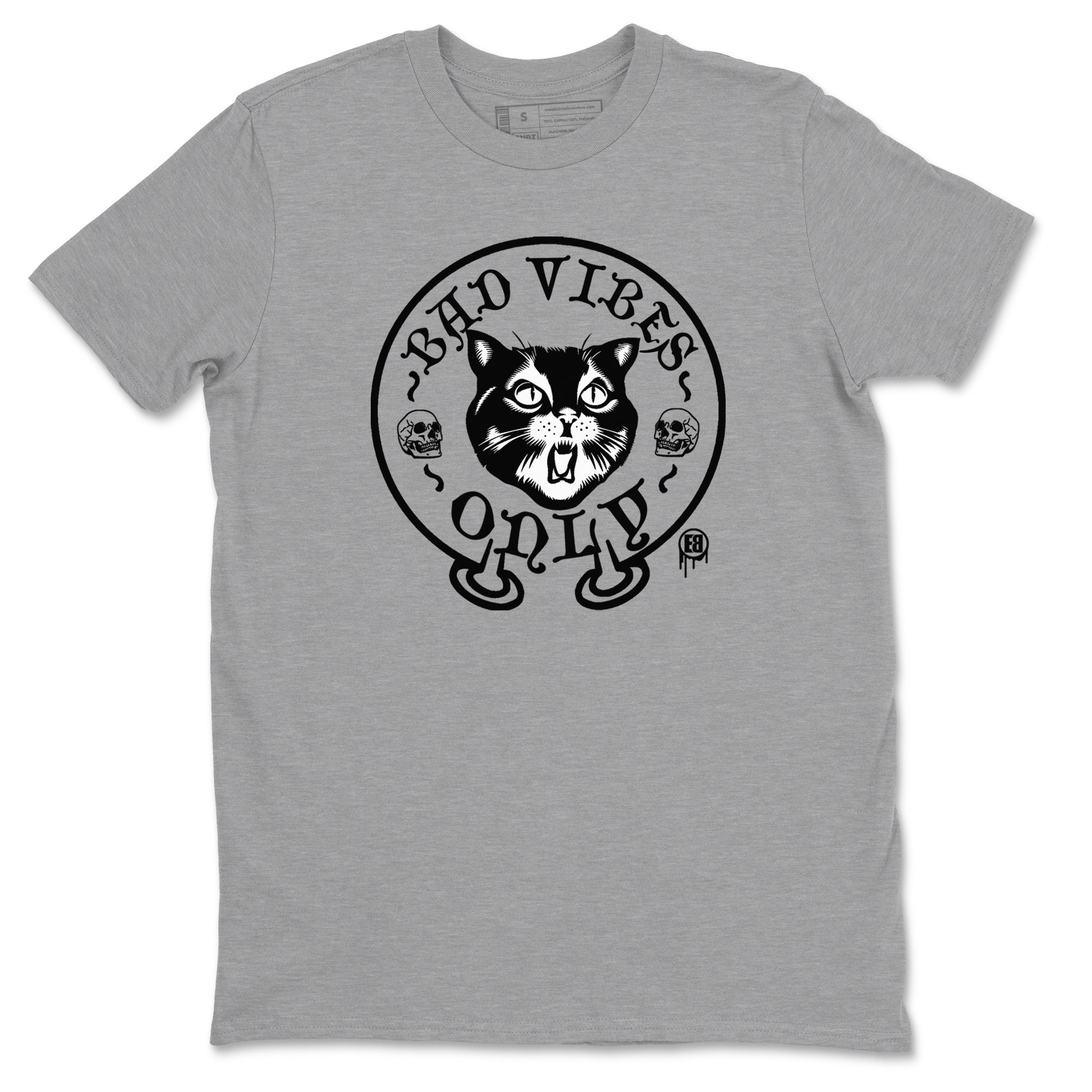 5s Black Cat shirts to match jordans Bad Vibes Only sneaker match tees Air Jordan 5 Black Cat SNRT Sneaker Release Tees unisex cotton Heather Grey 2 crew neck shirts