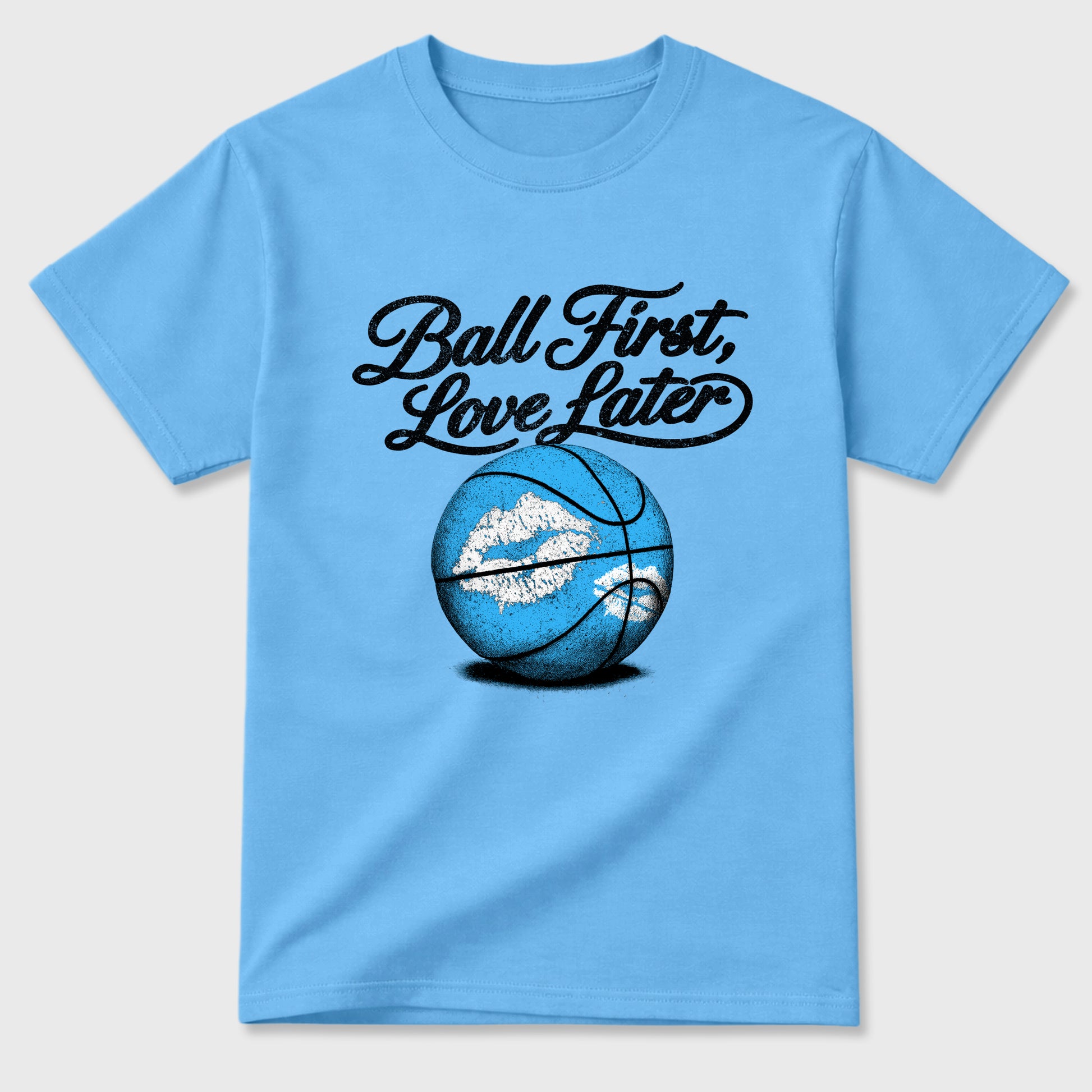 Best Sneakerfit Graphic Tee. Graphic Outfits. Sneaker Tees To Match Air Foamposite Pro University Blue Sneakers – Ball First Kiss Later Tee Carolina Blue 2
