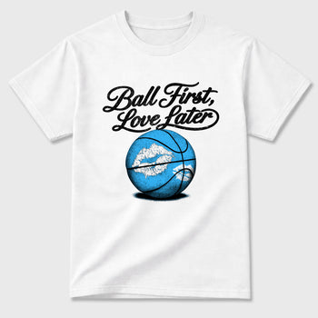 Best Sneakerfit Graphic Tee. Graphic Outfits. Sneaker Tees To Match Air Foamposite Pro University Blue Sneakers – Ball First Kiss Later Tee White 2