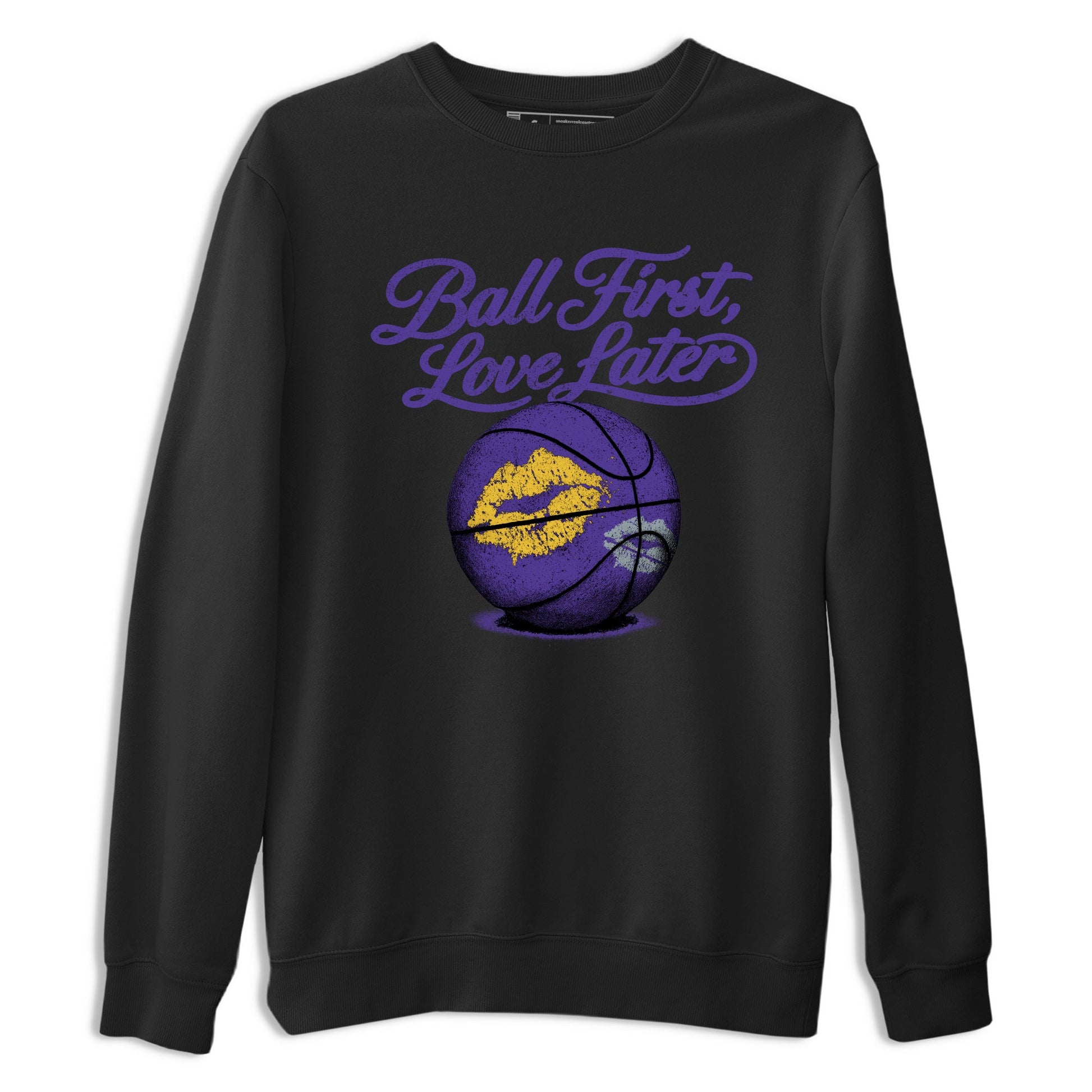 Sneaker match tees – Sneaker Tees To Match Air Jordan 4 Lakeshow Shoes – Ball First Kiss Later Tee Black 2