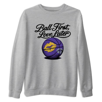 Sneaker match tees – Sneaker Tees To Match Air Jordan 4 Lakeshow Shoes – Ball First Kiss Later Tee Heather Grey 2