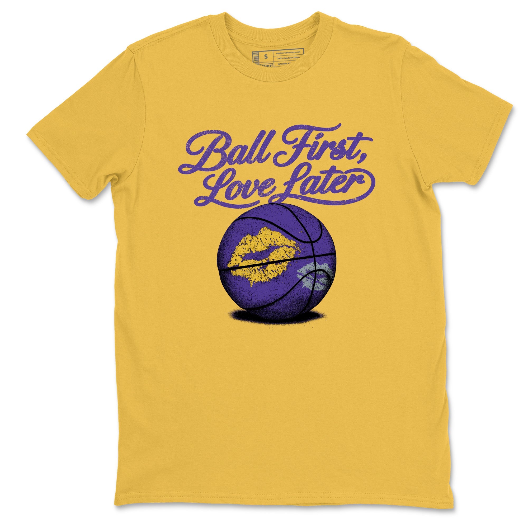 Sneaker match tees – Sneaker Tees To Match Air Jordan 4 Lakeshow Shoes – Ball First Kiss Later Tee Daisy 2