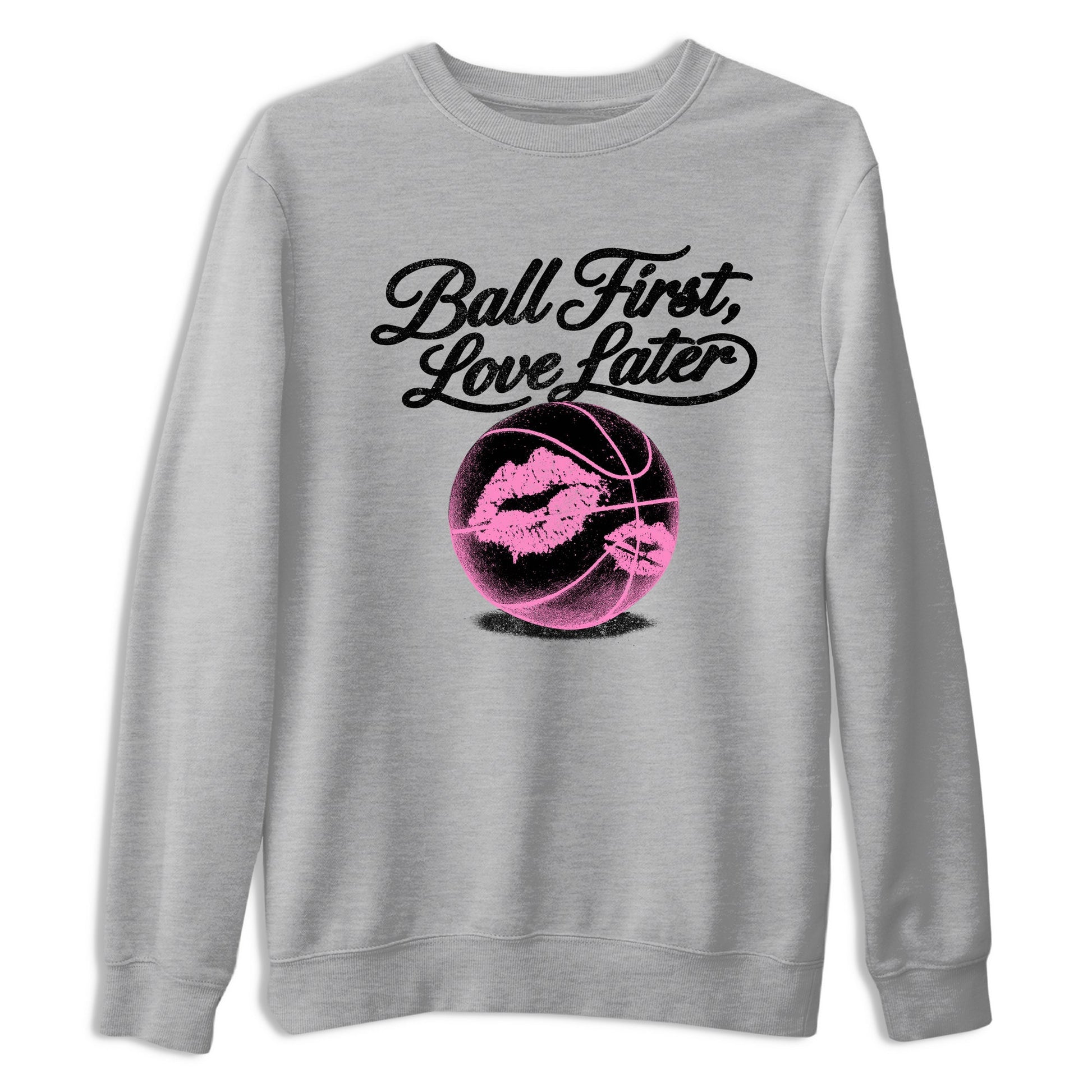 Perfect Valentine's Day Gifts graphic tee  – Sneaker Tees To Match Air Jordan 4 Pink Thunder – Ball First Kiss Later Tee Heather Grey 2