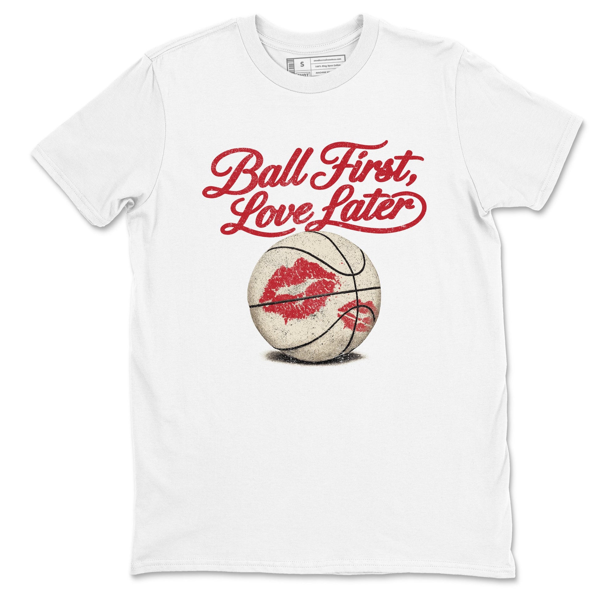 Sneaker match tees – Sneaker Tees To Match Air Jordan 4 Valentines Day Shoes – Ball First Kiss Later Tee White 2