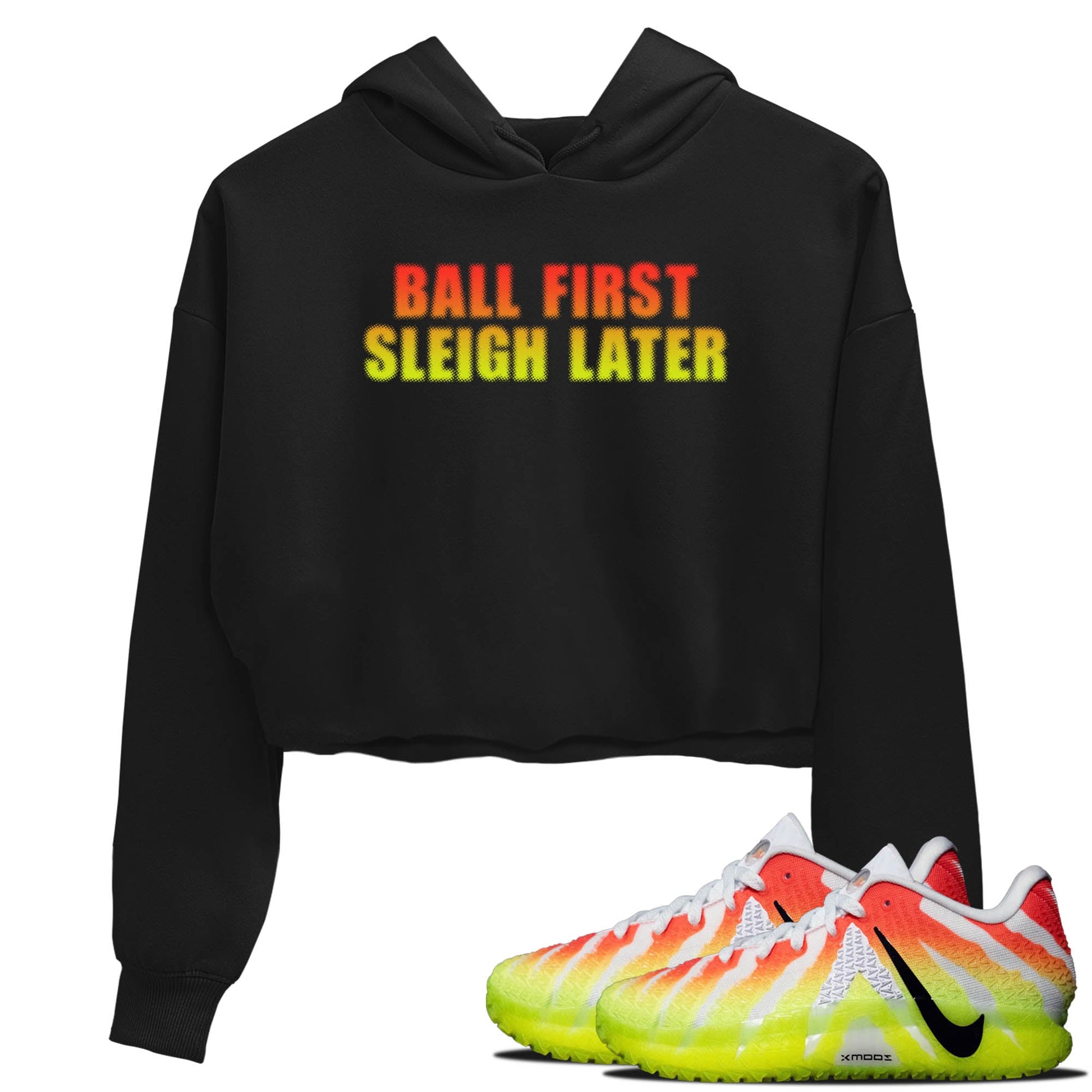 Sneaker Threads – Sneaker Tees To Match Nike JA 3 Under The Christmas Tree – Ball First Sleigh Later Crop Tee Black 1. Perfect for Jordan releases 2025 colorways. Perfect for Ja Morant sneaker releases and Christmas 2025 colorways.
