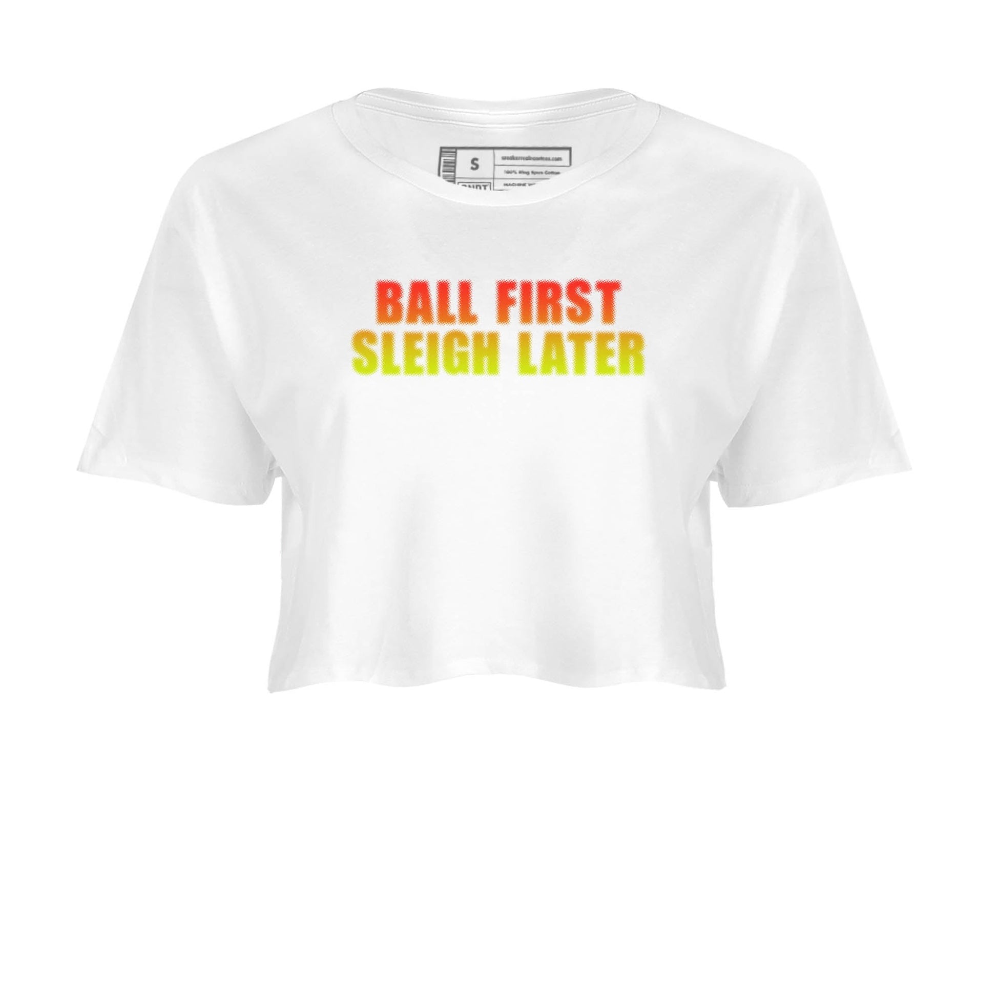 Sneaker Threads – Sneaker Tees To Match Nike JA 3 Under The Christmas Tree – Ball First Sleigh Later Crop Tee White 2. Perfect for Jordan releases 2025 colorways. Perfect for Ja Morant sneaker releases and Christmas 2025 colorways.