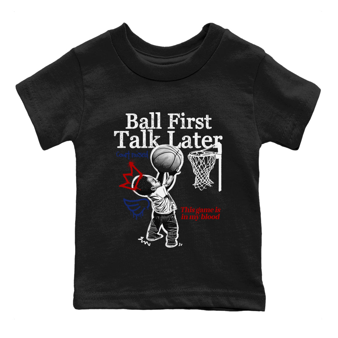 1s Rare Air shirts to match jordans Ball First Talk Later sneaker match tees Air Jordan 1 High OG Rare Air Deep Royal Blue match shoes to clothes SNRT Sneaker Tees Youth Baby Black 2 tee