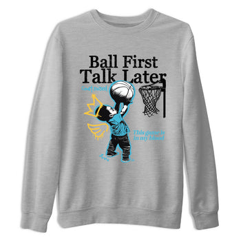 Sneaker Threads – Sneaker Tees To Match Air Jordan 11 Retro Gamma – Ball First Talk Later Graphic Tee Heather Grey 2. Perfect for Jordan releases 2025 colorways.
