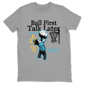 Sneaker Threads – Sneaker Tees To Match Air Jordan 11 Retro Gamma – Ball First Talk Later Graphic Tee Heather Grey 2. Perfect for Jordan releases 2025 colorways.