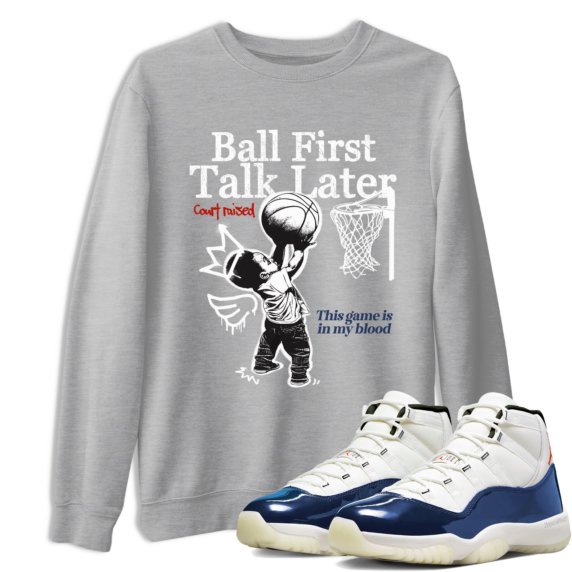Sneaker match tees – Sneaker Tees To Match Air Jordan 11 Rare Air Shoes – Ball First Talk Later Tee Heather Grey 1