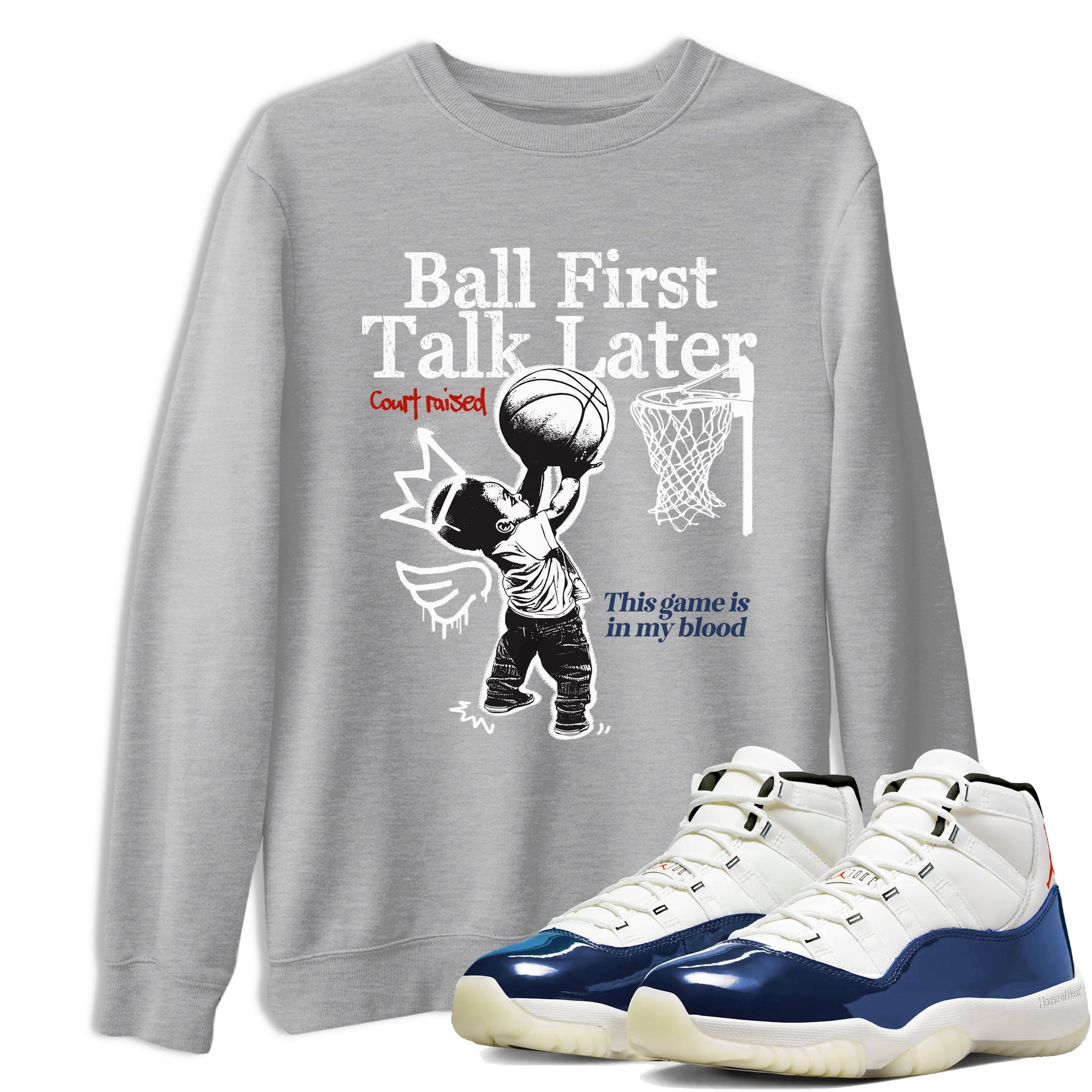 Sneaker match tees – Sneaker Tees To Match Air Jordan 11 Rare Air Shoes – Ball First Talk Later Tee Heather Grey 1