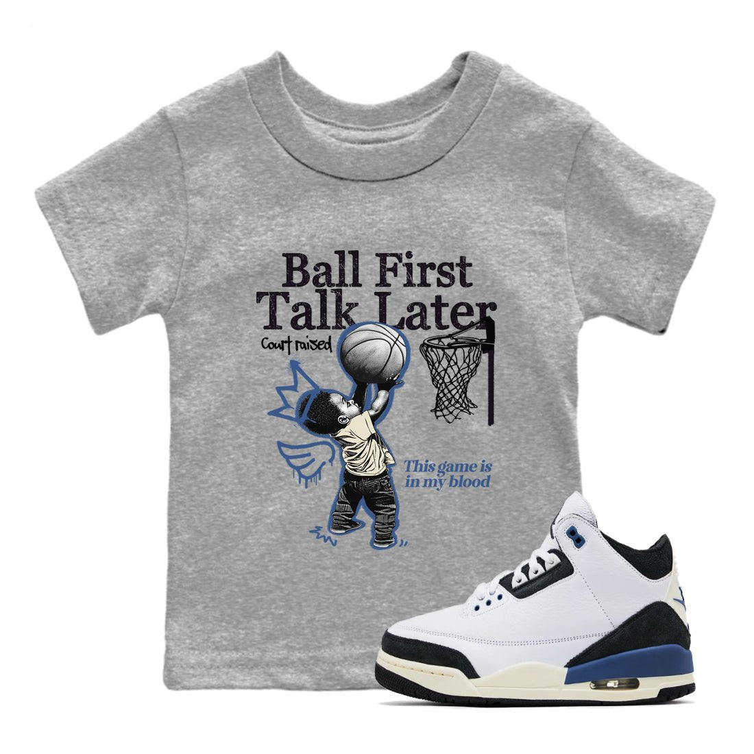 3s For The Love to match jordans Ball First Talk Later sneaker match tees A Ma Maniere For The Love match shoes to clothes SNRT Sneaker Tees Youth Baby Heather Grey 1 tee