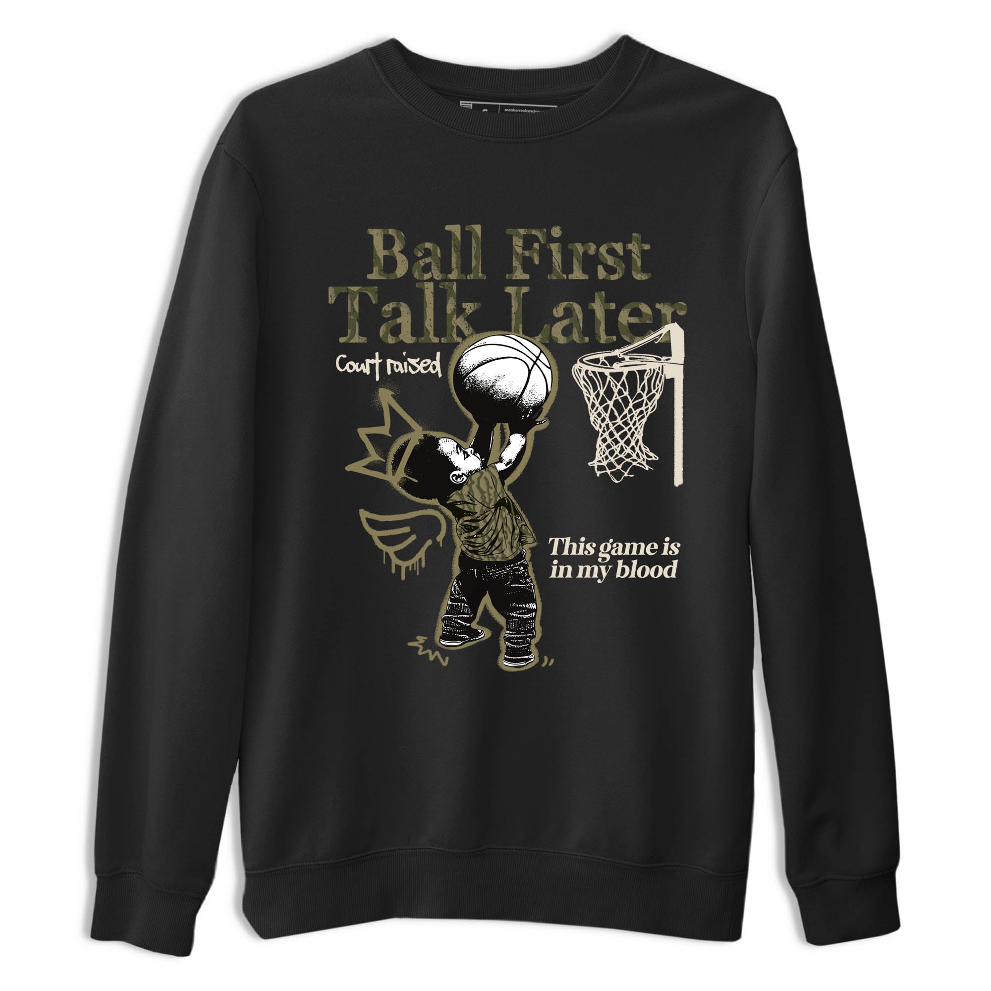 Sneaker Threads – Sneaker Tees To Match Air Jordan 3 Medium Olive – Ball First Talk Later Graphic Tee Black 2. Perfect for Jordan releases 2025 colorways.