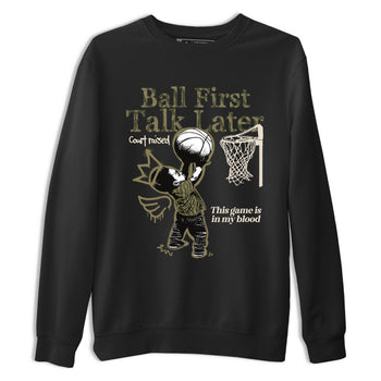 Sneaker Threads – Sneaker Tees To Match Air Jordan 3 Medium Olive – Ball First Talk Later Graphic Tee Black 2. Perfect for Jordan releases 2025 colorways.