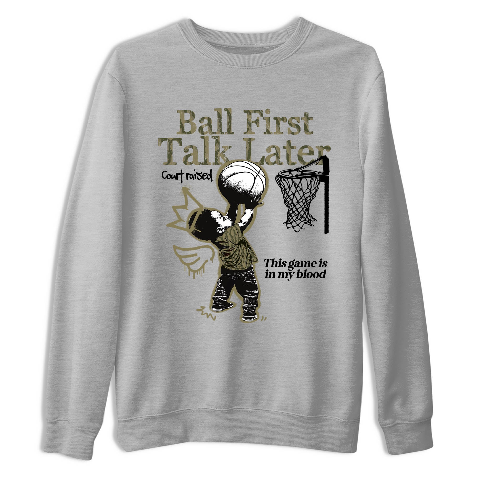 Sneaker Threads – Sneaker Tees To Match Air Jordan 3 Medium Olive – Ball First Talk Later Graphic Tee Heather Grey 2. Perfect for Jordan releases 2025 colorways.