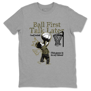 Sneaker Threads – Sneaker Tees To Match Air Jordan 3 Medium Olive – Ball First Talk Later Graphic Tee Heather Grey 2. Perfect for Jordan releases 2025 colorways.
