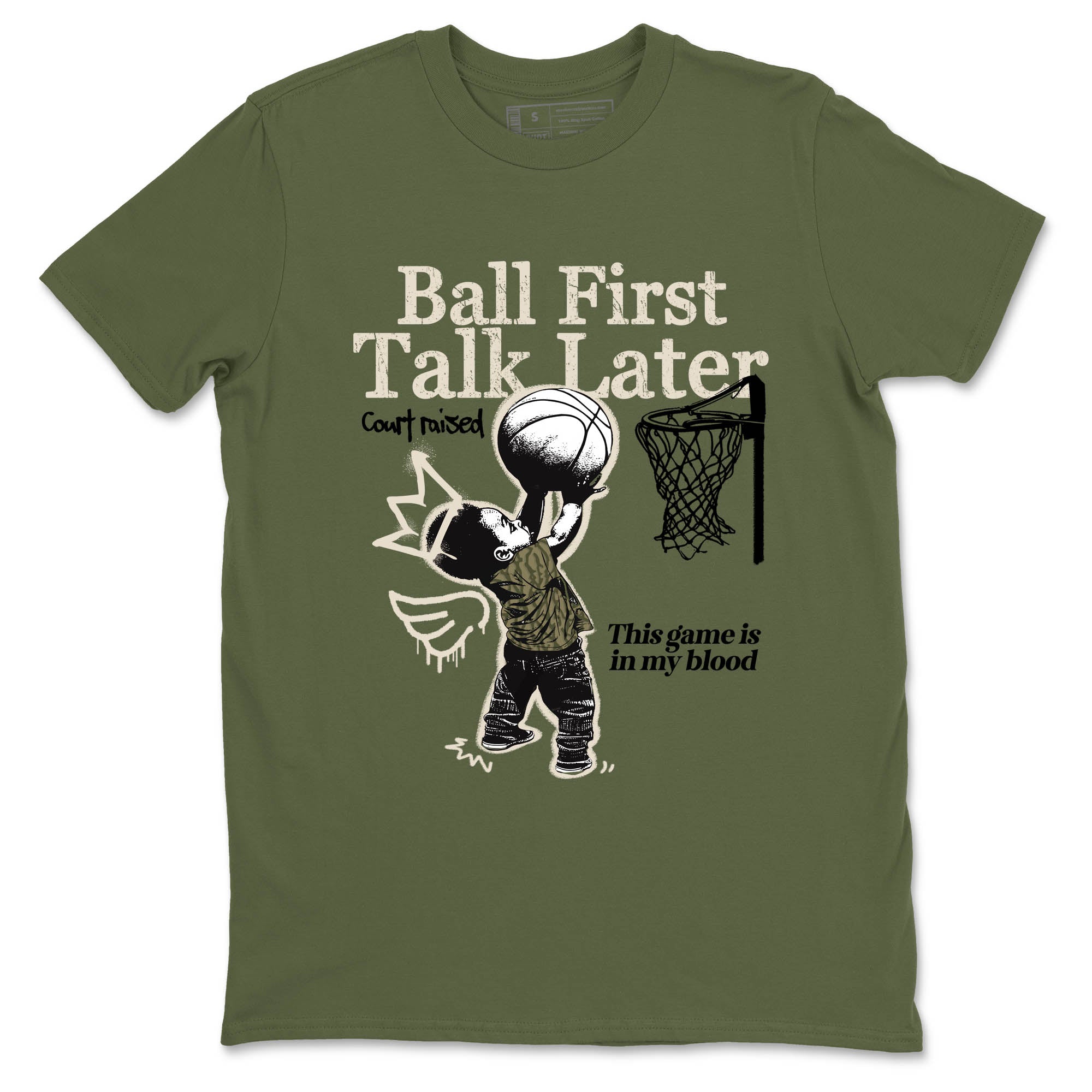 Sneaker Threads – Sneaker Tees To Match Air Jordan 3 Medium Olive – Ball First Talk Later Graphic Tee Military Green 2. Perfect for Jordan releases 2025 colorways.