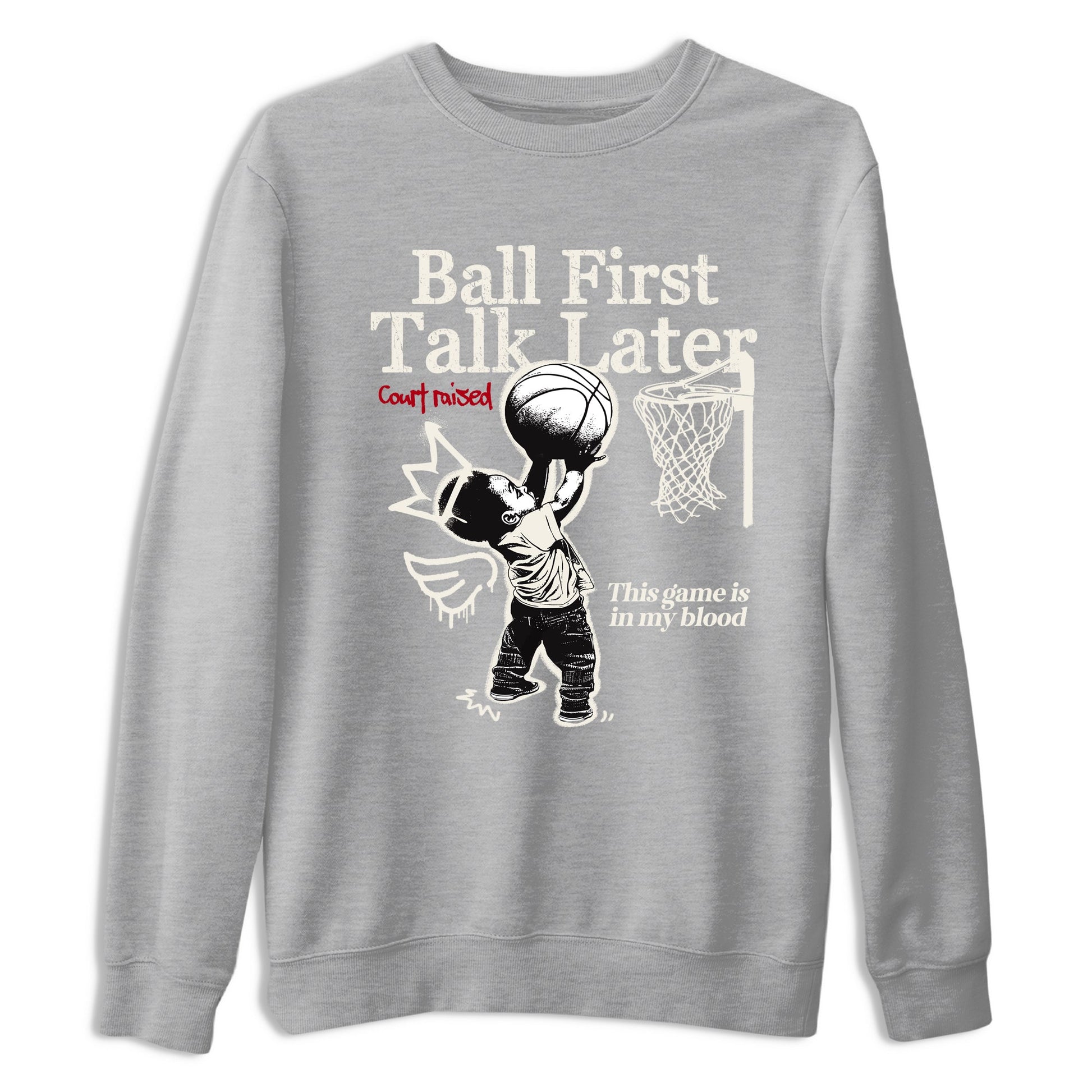 Sneaker match tees – Sneaker Tees To Match Air Jordan 4 Flight Club Shoes – Ball First Talk Later Tee Heather Grey 2