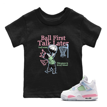 Best Sneakerfits graphic tee – Perfect Valentine's Day outfits to match Air Jordan 4 Valentines Day Kids – Ball First Talk Later Kids T-Shirt Black 1