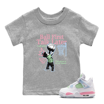 Best Sneakerfits graphic tee – Perfect Valentine's Day outfits to match Air Jordan 4 Valentines Day Kids – Ball First Talk Later Kids T-Shirt Heather Grey 1