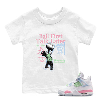 Best Sneakerfits graphic tee – Perfect Valentine's Day outfits to match Air Jordan 4 Valentines Day Kids – Ball First Talk Later Kids T-Shirt White 1