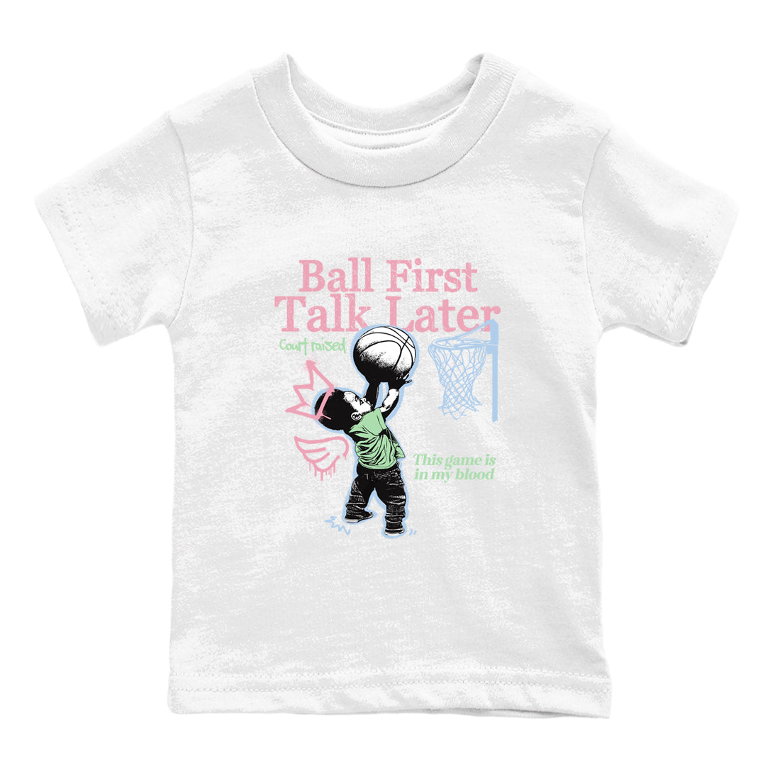 Best Sneakerfits graphic tee – Perfect Valentine's Day outfits to match Air Jordan 4 Valentines Day Kids – Ball First Talk Later Kids T-Shirt White 2
