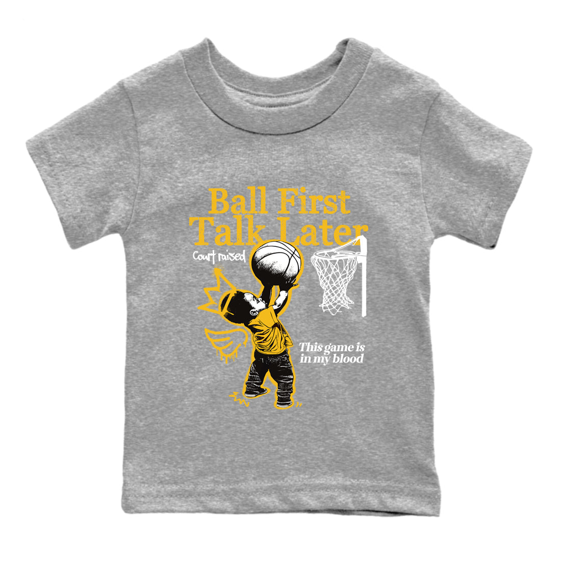 Sneaker match tees – Sneaker Tees To Match Air Jordan 5 Tokyo Shoes – Ball First Talk Later Kids T-Shirt Heather Grey 2