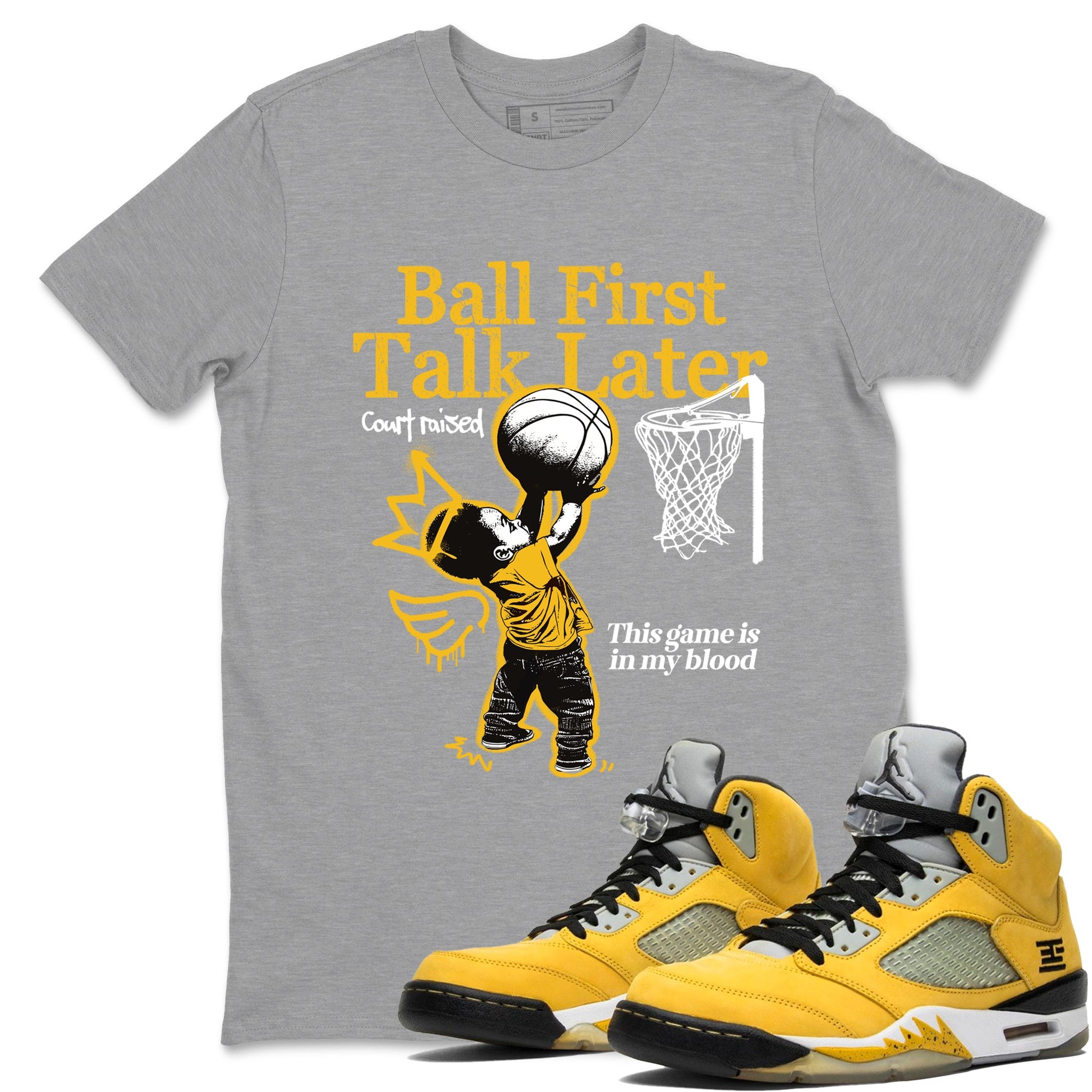 Sneaker match tees – Sneaker Tees To Match Air Jordan 5 Tokyo Shoes – Ball First Talk Later Tee Heather Grey 1