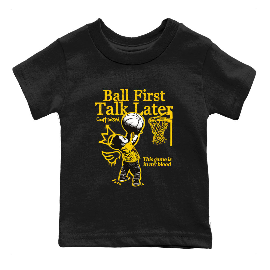 Sneaker match tees – Sneaker Tees To Match Dunk Tour Yellow Shoes – Ball First Talk Later Kids T-Shirt Black 2