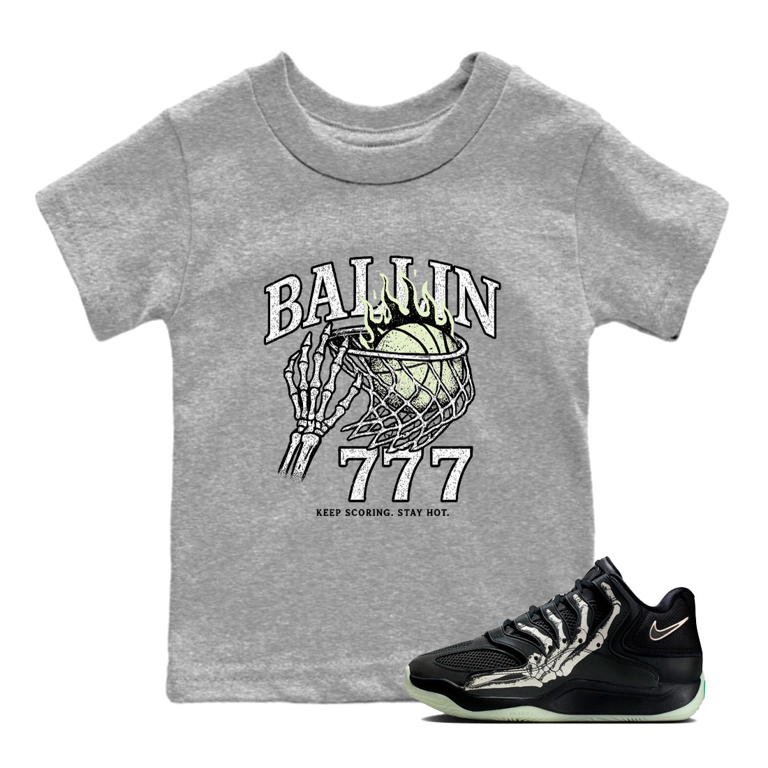 Sneaker Threads – Sneaker Tees To Match Nike KD 18 Halloween – Ballin 777 Youth Graphic Tee Heather Grey 1. Perfect for Jordan releases 2025 colorways. Perfect for Kevin Durant sneaker releases and Halloween 2025 colorways.