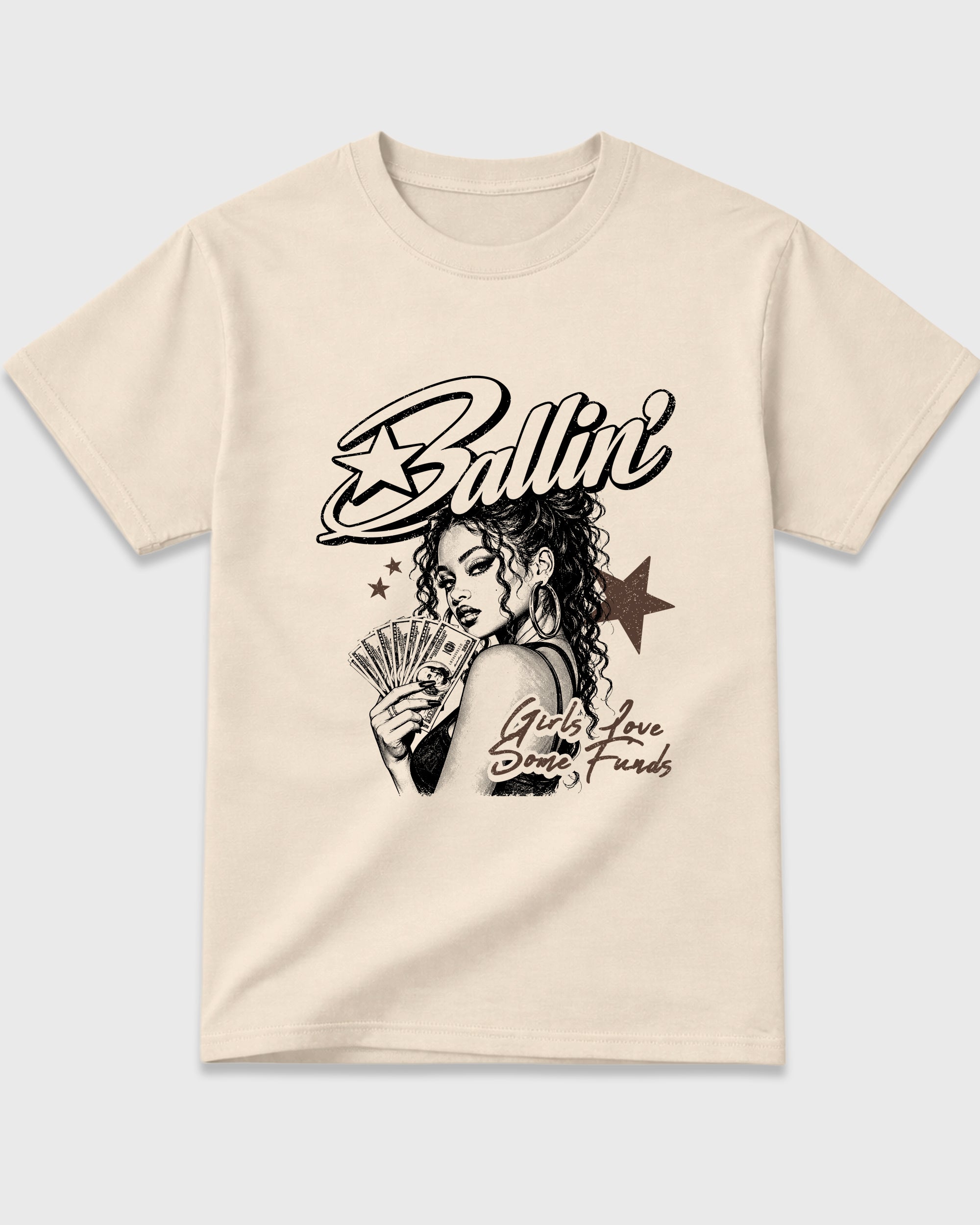Ballin Graphic T-Shirt featuring original streetwear artwork designed to match the Air Jordan 12 Fireside. Natural 2 Graphic T-Shirt.