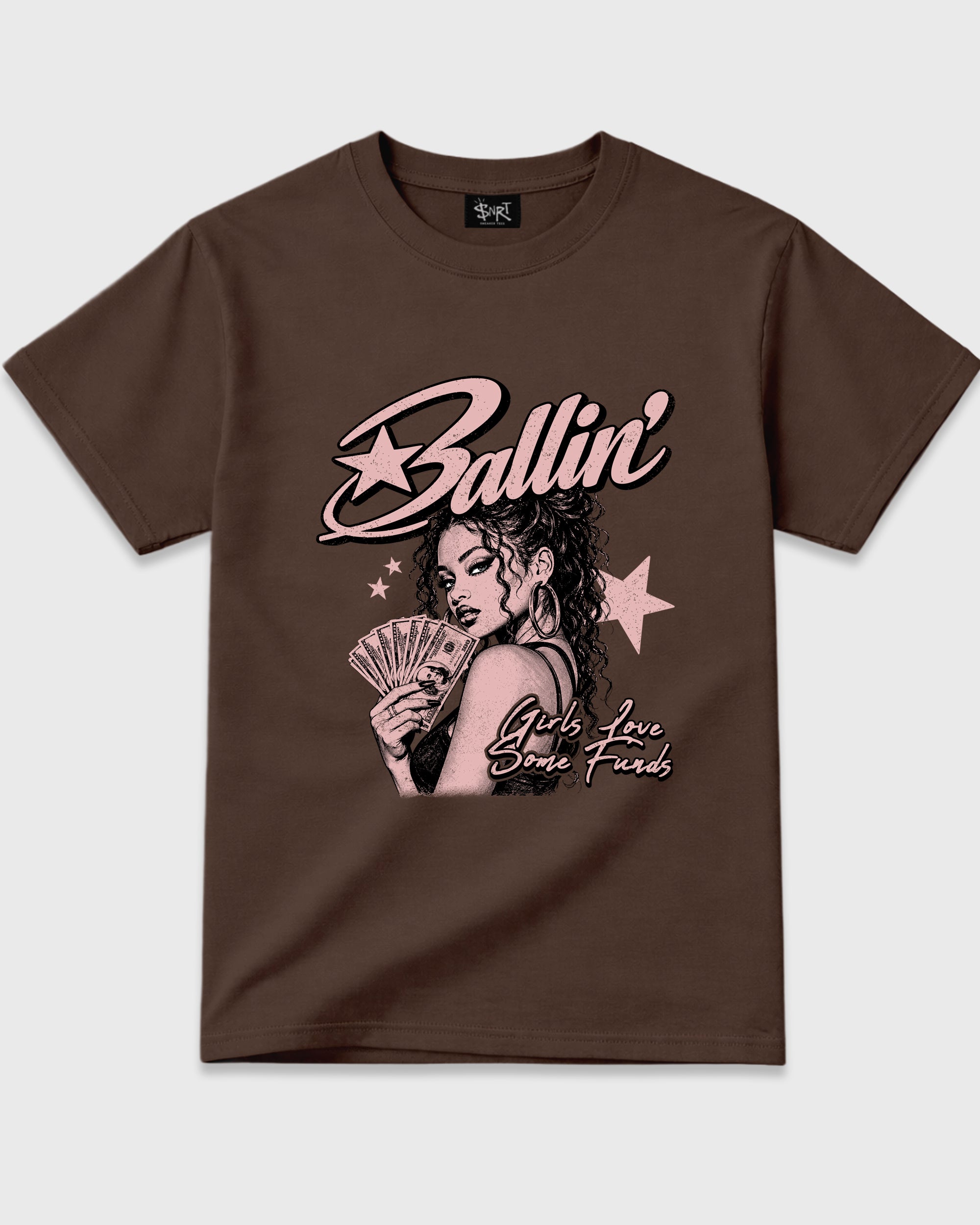 Ballin Graphic T-Shirt featuring original streetwear artwork designed to match the Air Jordan 3 Fireside. Dark Chocolate 2 Graphic T-Shirt.