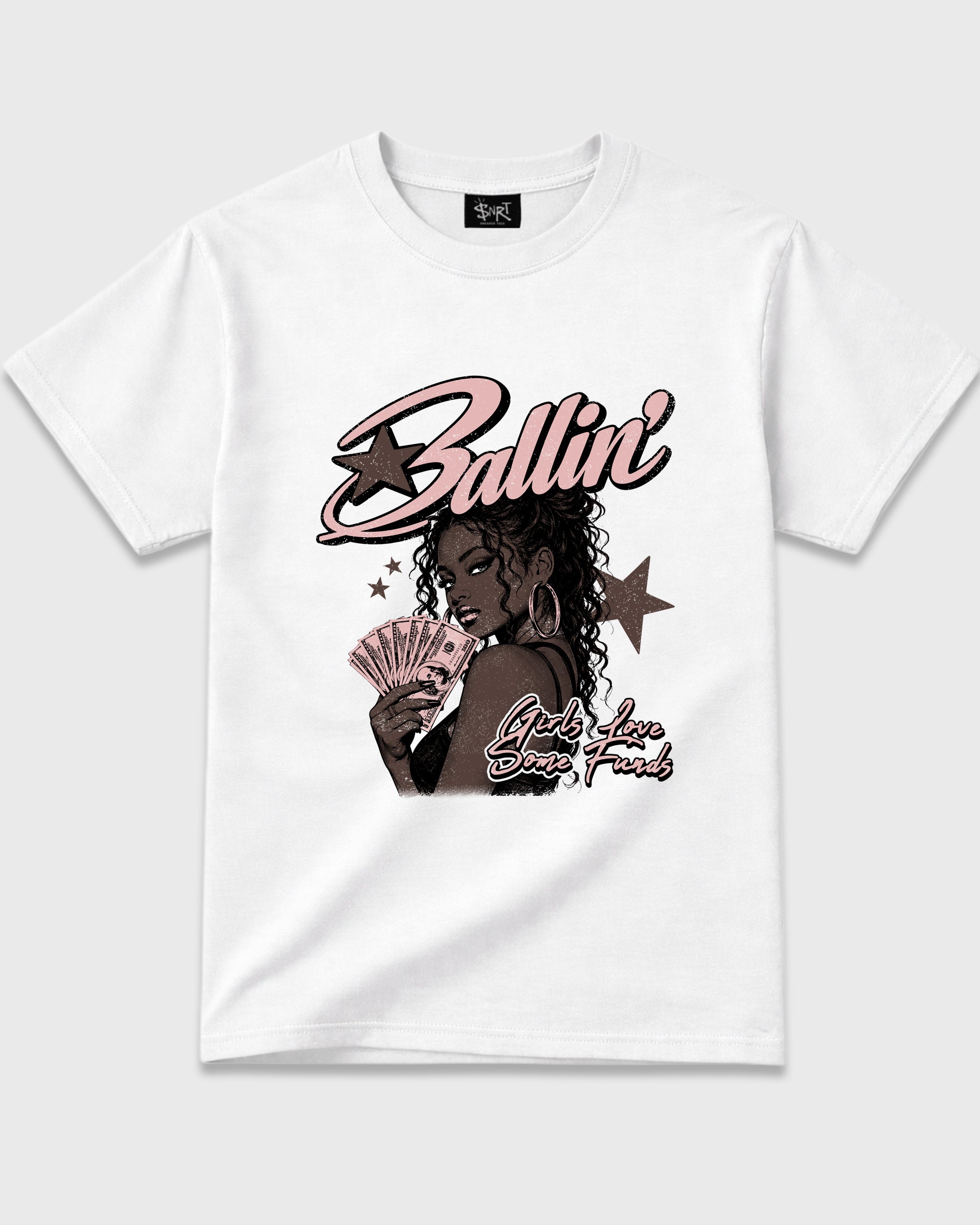 Ballin Graphic T-Shirt featuring original streetwear artwork designed to match the Air Jordan 3 Fireside. White 2 Graphic T-Shirt.