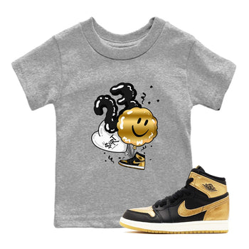 Air Jordan 1 High OG Black Metallic Gold shirts to match jordans Balloon sneaker match tees Air Jordan 1 Retrp Black Metallic Gold Sneaker Shirts SNRT Sneaker Tees streetwear brand Baby and Youth Heather Grey 1 cotton tee