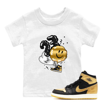 Air Jordan 1 High OG Black Metallic Gold shirts to match jordans Balloon sneaker match tees Air Jordan 1 Retrp Black Metallic Gold Sneaker Shirts SNRT Sneaker Tees streetwear brand Baby and Youth White 1 cotton tee