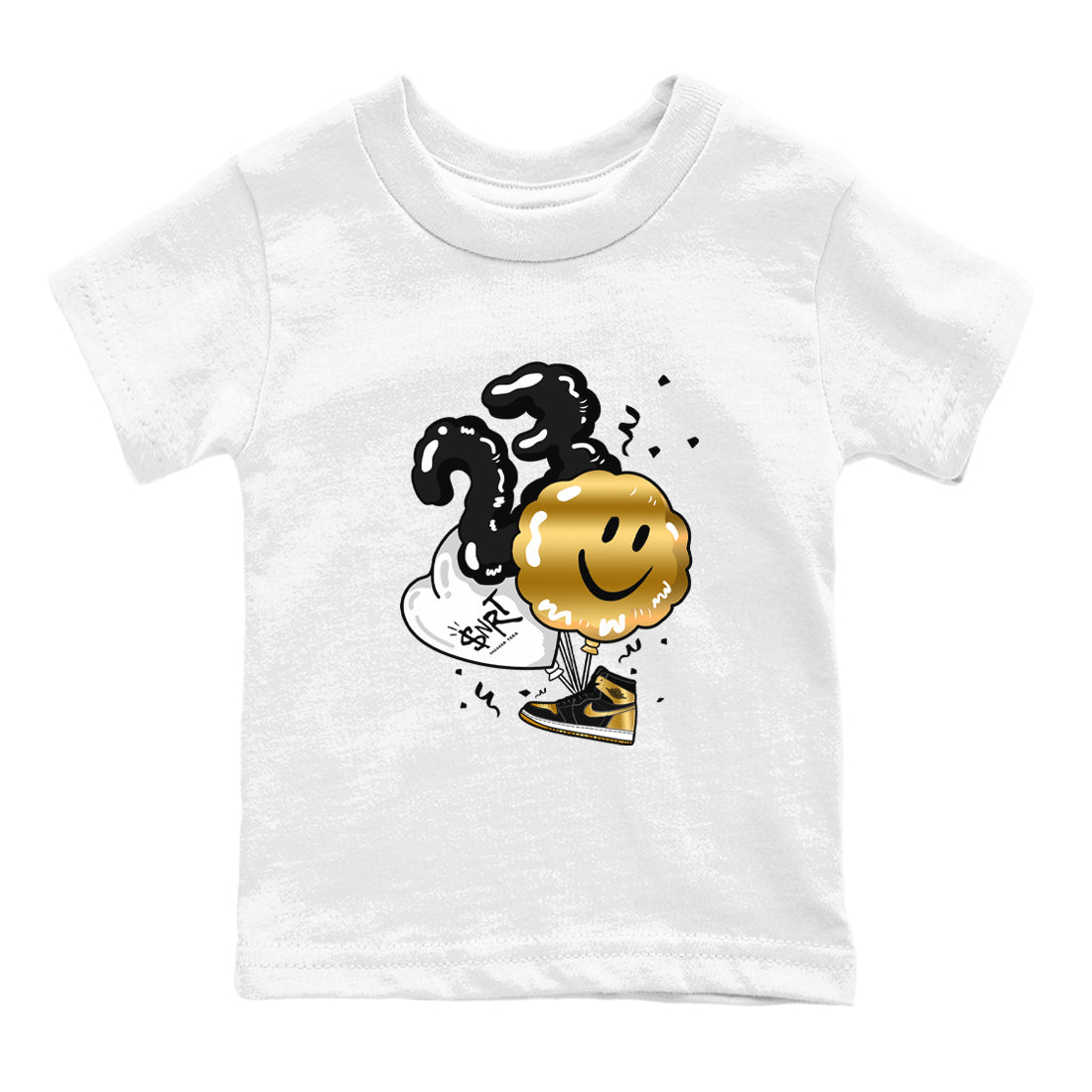 Air Jordan 1 High OG Black Metallic Gold shirts to match jordans Balloon sneaker match tees Air Jordan 1 Retrp Black Metallic Gold Sneaker Shirts SNRT Sneaker Tees streetwear brand Baby and Youth White 2 cotton tee