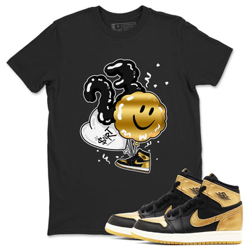 Air Jordan 1 High OG Black Metallic Gold shirts to match jordans Balloon sneaker match tees Air Jordan 1 Retrp Black Metallic Gold Sneaker Shirts SNRT Sneaker Tees streetwear brand Black 1 unisex cotton tee