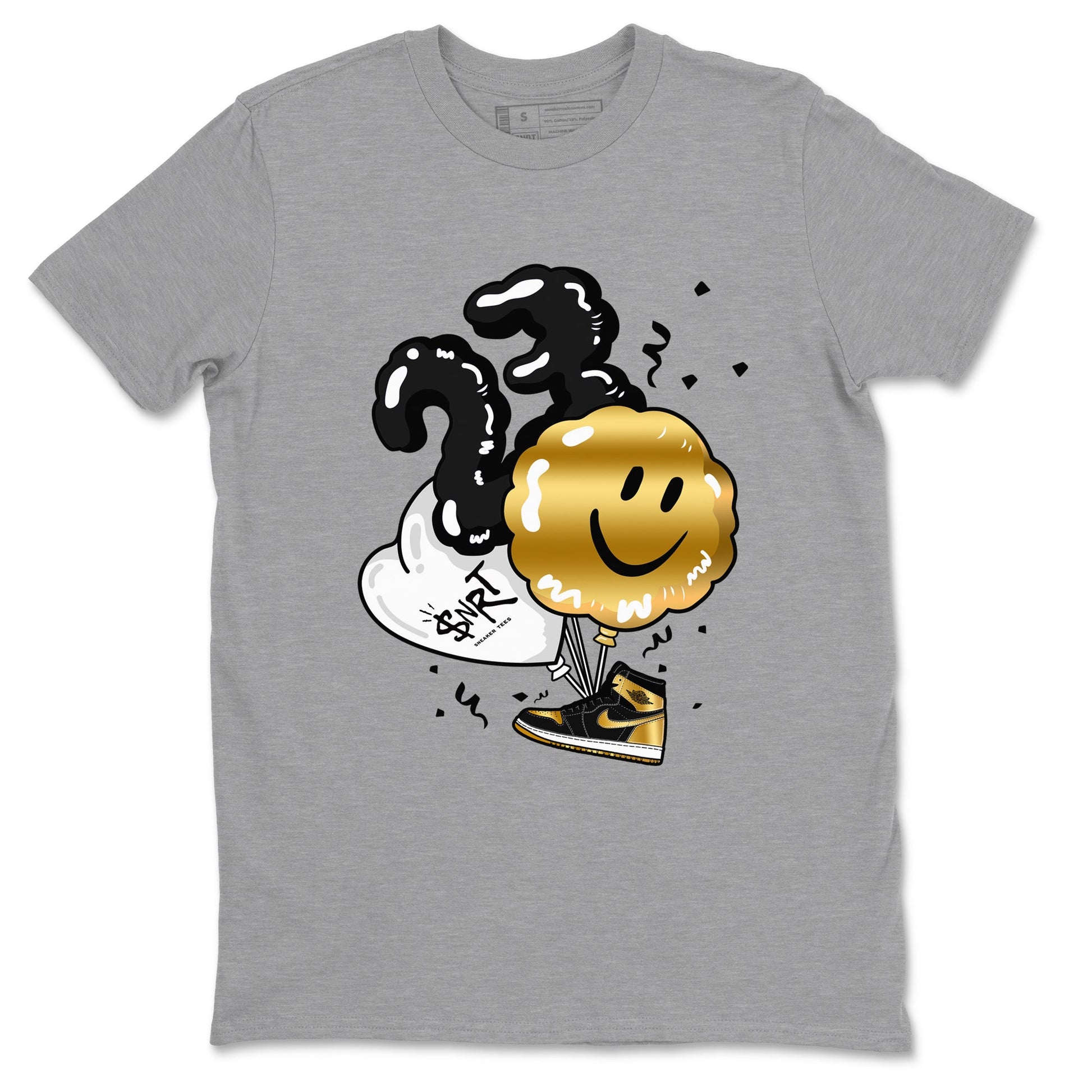 Air Jordan 1 High OG Black Metallic Gold shirts to match jordans Balloon sneaker match tees Air Jordan 1 Retrp Black Metallic Gold Sneaker Shirts SNRT Sneaker Tees streetwear brand Heather Grey 2 unisex cotton tee