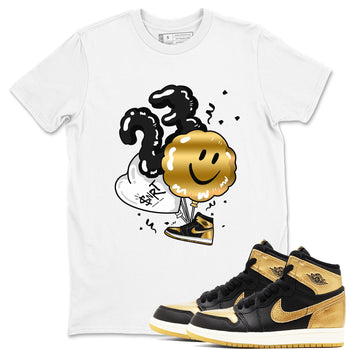 Air Jordan 1 High OG Black Metallic Gold shirts to match jordans Balloon sneaker match tees Air Jordan 1 Retrp Black Metallic Gold Sneaker Shirts SNRT Sneaker Tees streetwear brand White 1 unisex cotton tee